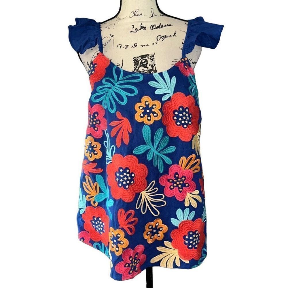 Andree by Unit royal‎ blue embroidered tank top large NWT